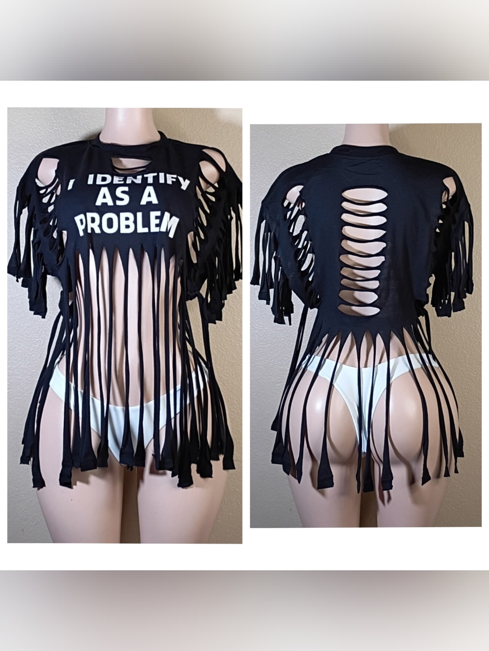Black Fringe Custom Graphic Tee - "I Identify As A Problem"